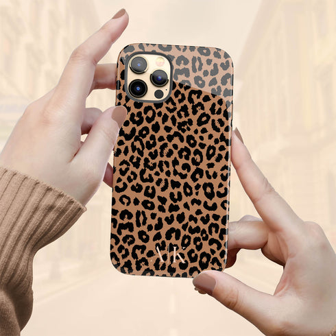 Chocolate Leopard Custom Initials iPhone Case